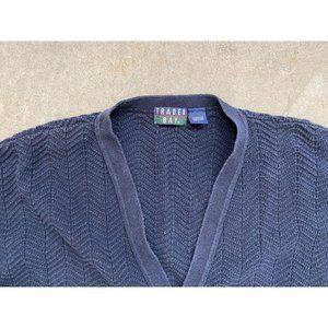 Vintage Trader Bay Cardigan Sweater Large Blue Texture Knit USA 90s